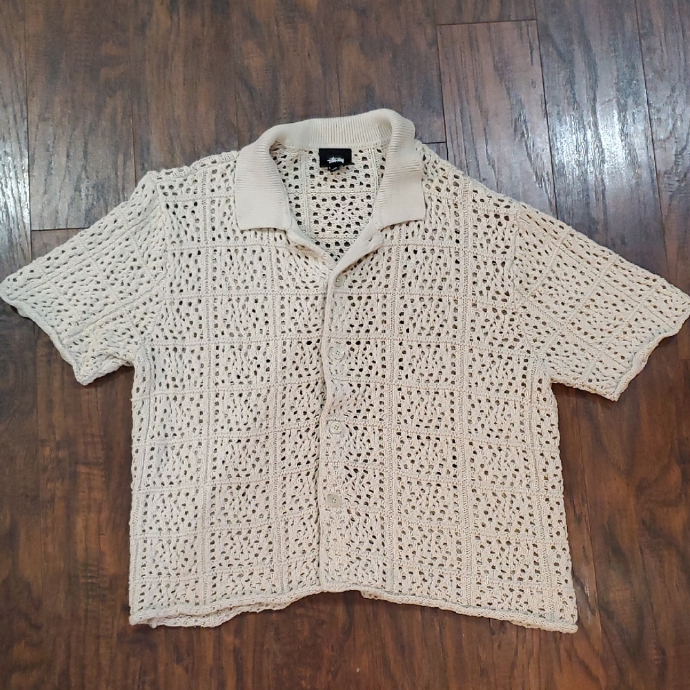 Stussy Beige Crochet Button Down Shirt